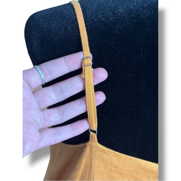 HYGVE Chic Sleeveless Crochet Trim Mustard Adjustable Straps Tie-Front Romper - Picture 7 of 16